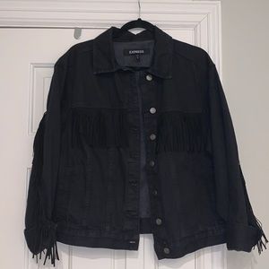 Express Black Denim Fringe Jacket